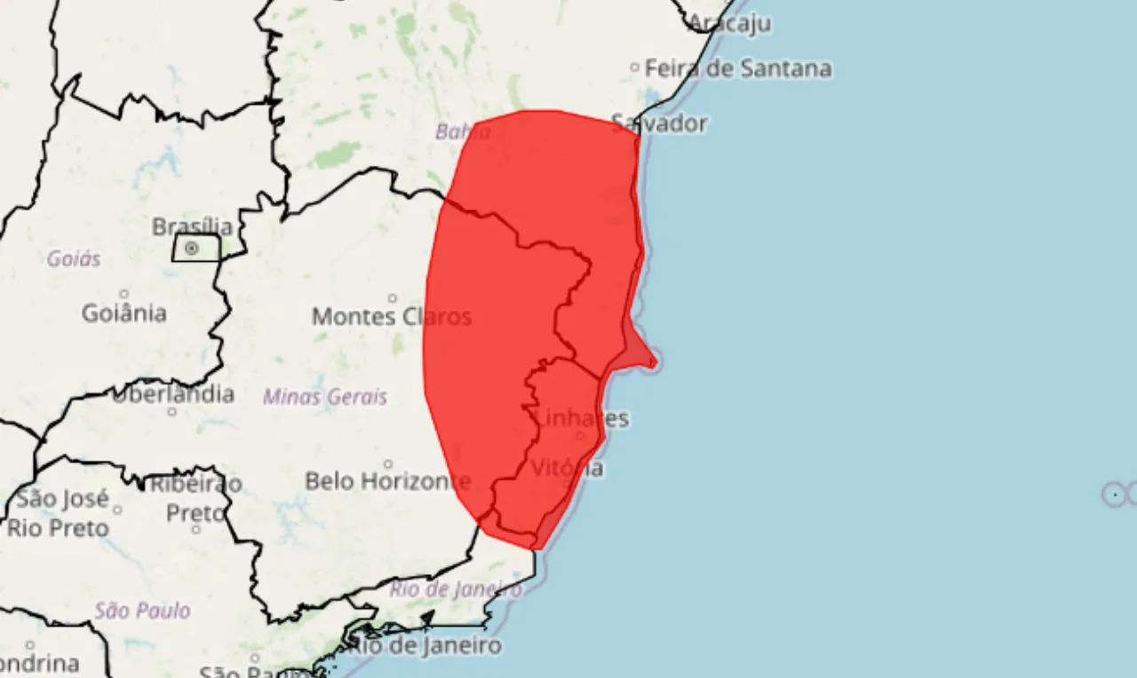 o mapa mostra as &aacute;reas em alerta para chuva intensa